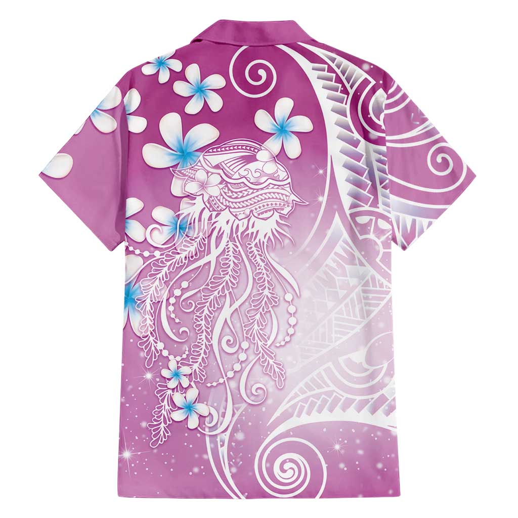 Polynesian Jellyfish Family Matching Long Sleeve Bodycon Dress and Hawaiian Shirt With Plumeria Pink LT05 - Polynesian Pride