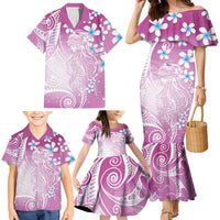 Polynesian Jellyfish Family Matching Mermaid Dress and Hawaiian Shirt With Plumeria Pink LT05 - Polynesian Pride