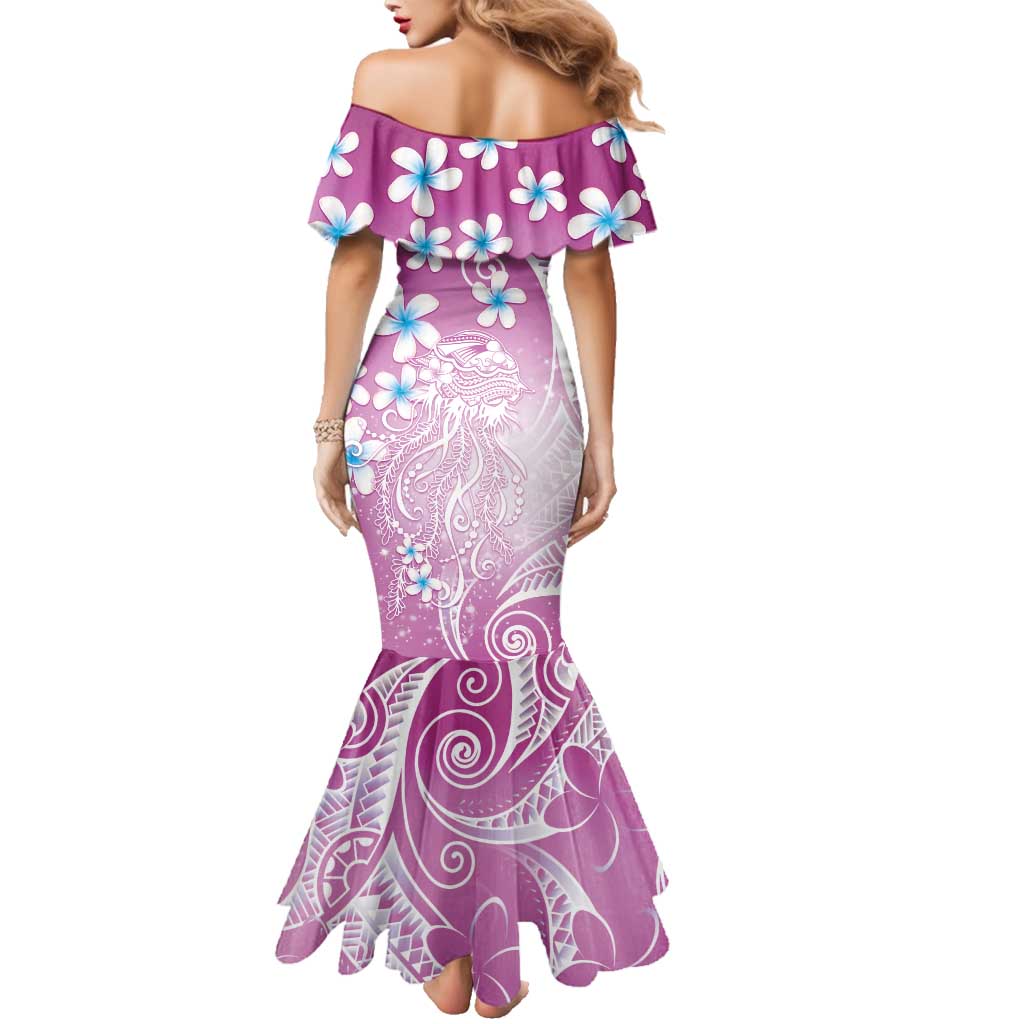 Polynesian Jellyfish Family Matching Mermaid Dress and Hawaiian Shirt With Plumeria Pink LT05 - Polynesian Pride