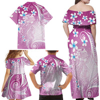 Polynesian Jellyfish Family Matching Off Shoulder Maxi Dress and Hawaiian Shirt With Plumeria Pink LT05 - Polynesian Pride