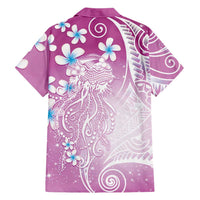 Polynesian Jellyfish Family Matching Puletasi and Hawaiian Shirt With Plumeria Pink LT05 - Polynesian Pride