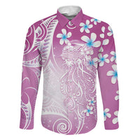 Polynesian Jellyfish Family Matching Puletasi and Hawaiian Shirt With Plumeria Pink LT05 Dad's Shirt - Long Sleeve Pink - Polynesian Pride