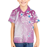 Polynesian Jellyfish Family Matching Tank Maxi Dress and Hawaiian Shirt With Plumeria Pink LT05 Son's Shirt Pink - Polynesian Pride