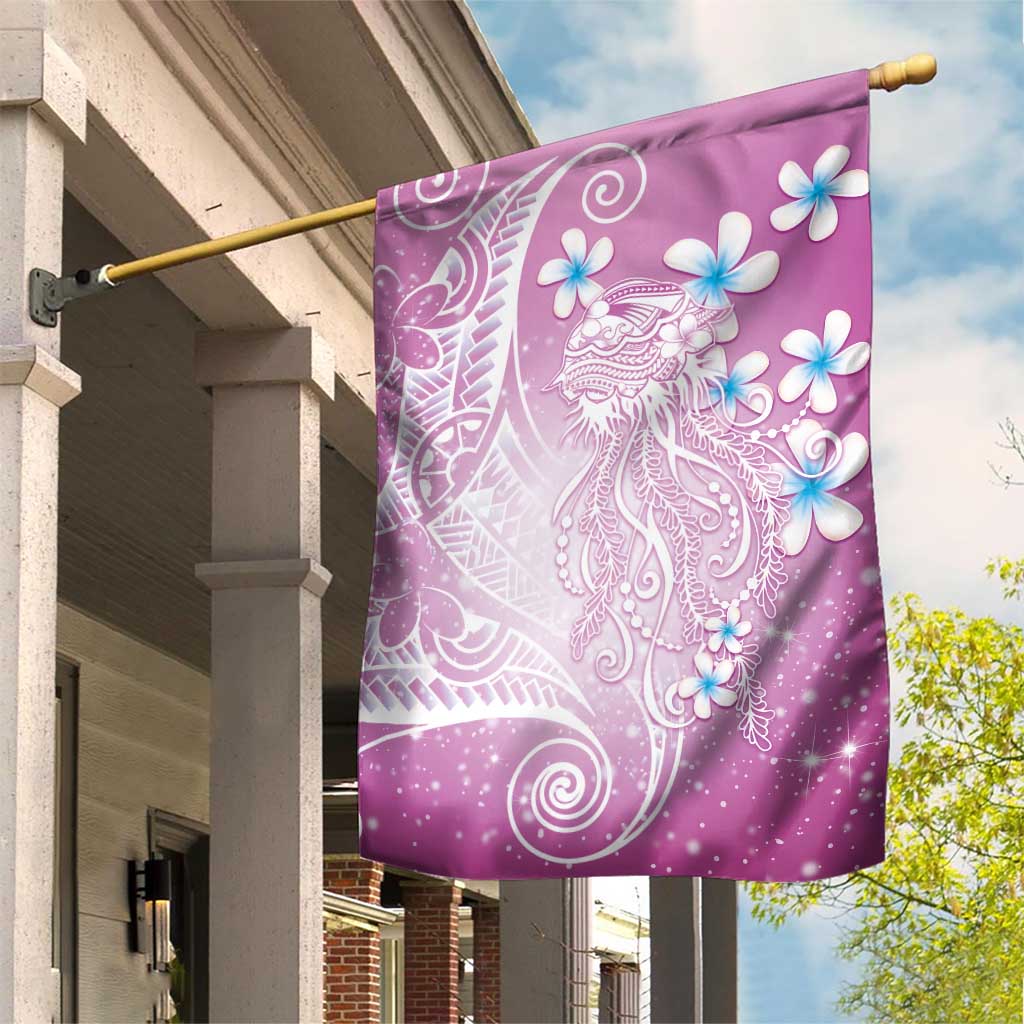 Polynesian Jellyfish Garden Flag With Plumeria Pink