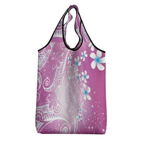 Polynesian Jellyfish Grocery Bag With Plumeria Pink