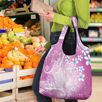 Polynesian Jellyfish Grocery Bag With Plumeria Pink