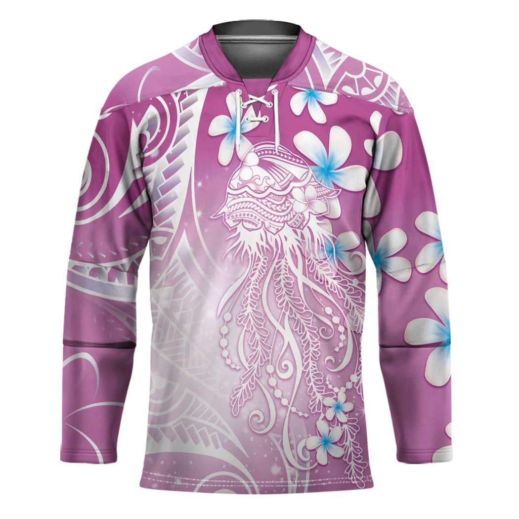 Polynesian Jellyfish Hockey Jersey With Plumeria Pink LT05 Unisex Pink - Polynesian Pride