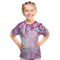 Polynesian Jellyfish Kid T Shirt With Plumeria Pink
