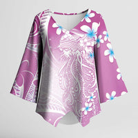 Polynesian Jellyfish Kimono Sleeve Blouse With Plumeria Pink LT05 Female Pink - Polynesian Pride