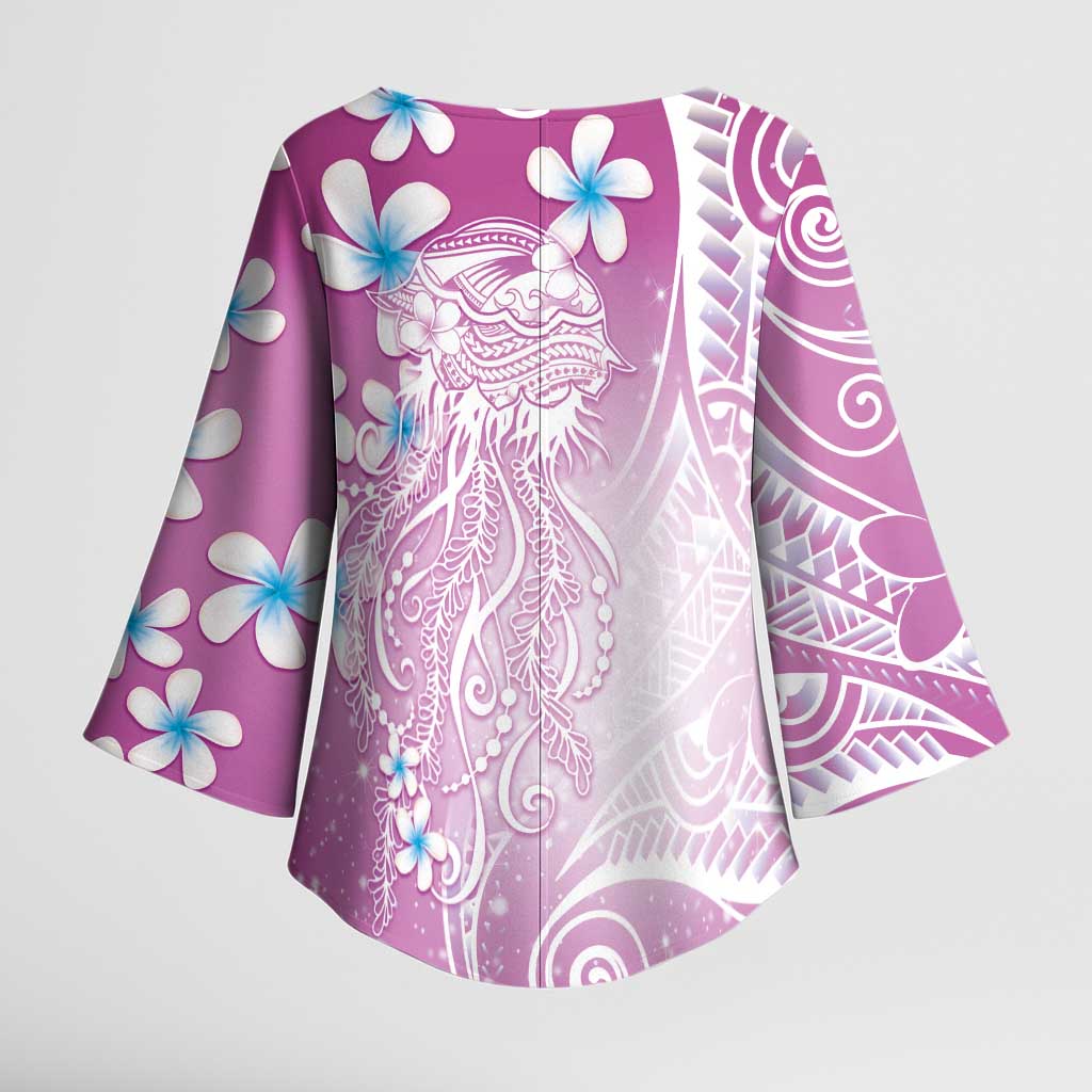 Polynesian Jellyfish Kimono Sleeve Blouse With Plumeria Pink LT05 - Polynesian Pride