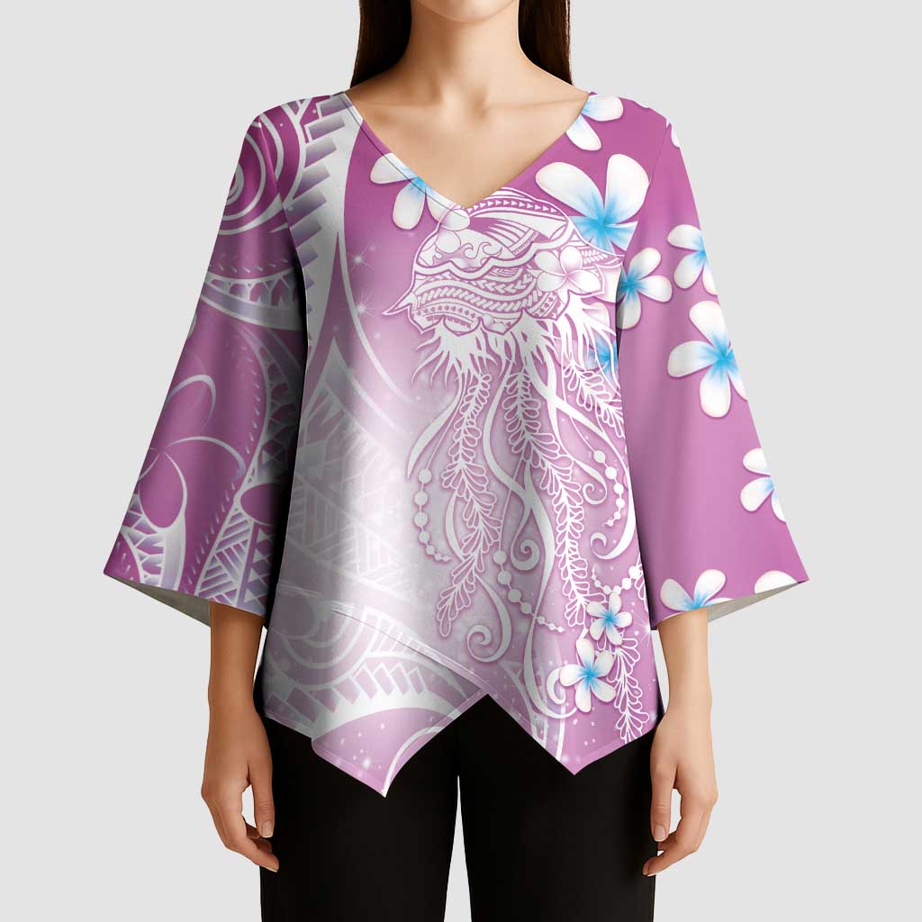 Polynesian Jellyfish Kimono Sleeve Blouse With Plumeria Pink LT05 - Polynesian Pride