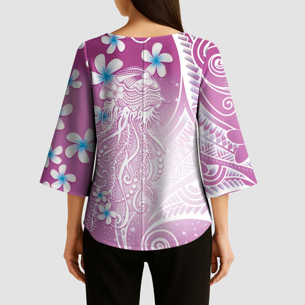 Polynesian Jellyfish Kimono Sleeve Blouse With Plumeria Pink LT05 - Polynesian Pride