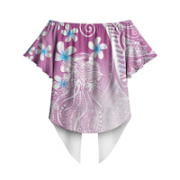 Polynesian Jellyfish Off Shoulder Wrap Waist Top With Plumeria Pink LT05 - Polynesian Pride