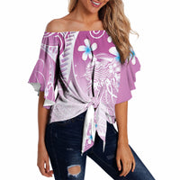 Polynesian Jellyfish Off Shoulder Wrap Waist Top With Plumeria Pink LT05 - Polynesian Pride