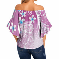 Polynesian Jellyfish Off Shoulder Wrap Waist Top With Plumeria Pink LT05 - Polynesian Pride