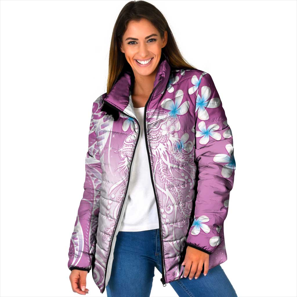 Polynesian Jellyfish Padded Jacket With Plumeria Pink