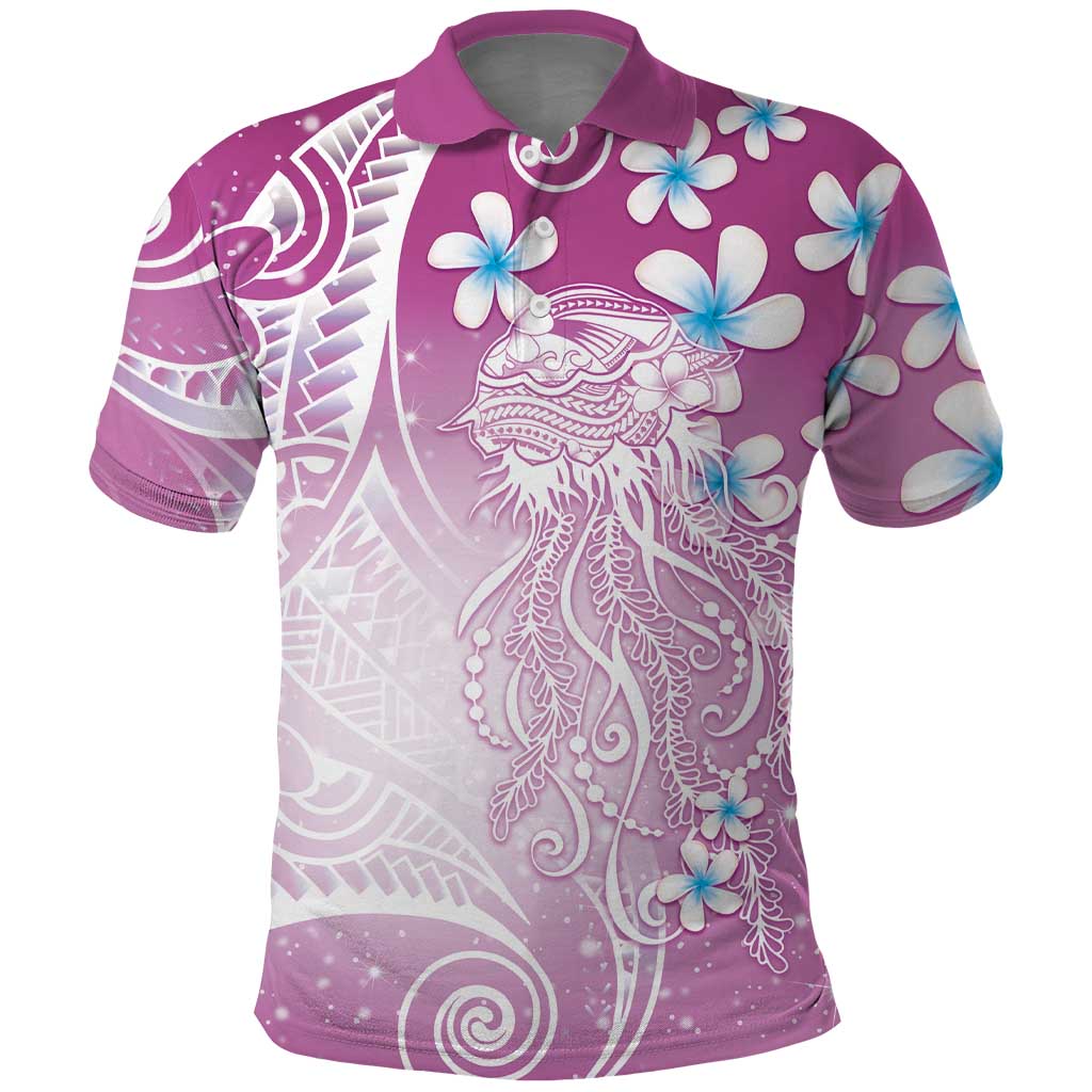 Polynesian Jellyfish Polo Shirt With Plumeria Pink