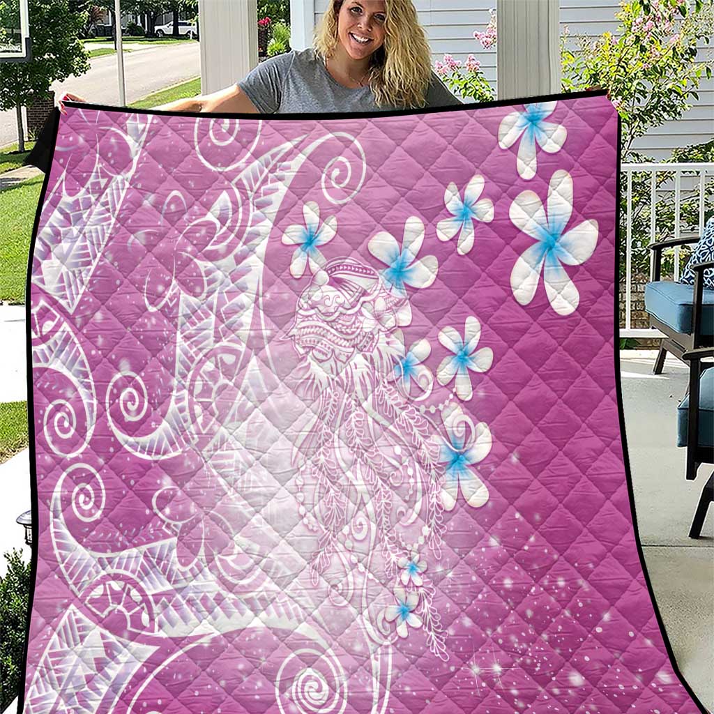 Polynesian Jellyfish Quilt With Plumeria Pink