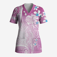 Polynesian Jellyfish Scrub Top With Plumeria Pink