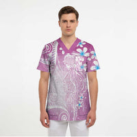 Polynesian Jellyfish Scrub Top With Plumeria Pink