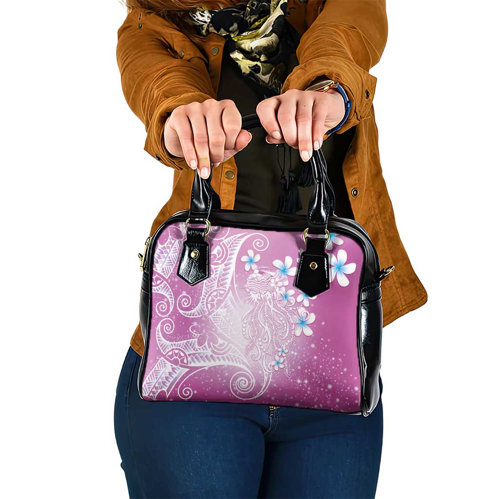 Polynesian Jellyfish Shoulder Handbag With Plumeria Pink