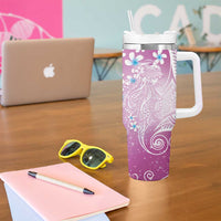 Polynesian Jellyfish Tumbler With Handle With Plumeria Pink