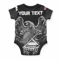 Personalised American Samoa Flag Day Baby Onesie Bald Eagle With Polynesian Pattern