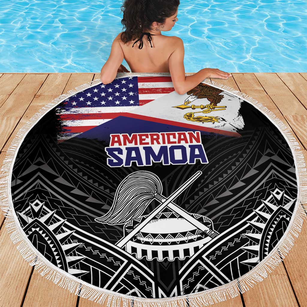 American Samoa Flag Day Beach Blanket Bald Eagle With Polynesian Pattern