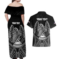 American Samoa Flag Day Couples Matching Off Shoulder Maxi Dress and Hawaiian Shirt Bald Eagle With Polynesian Pattern