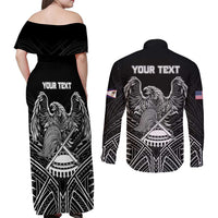 Personalised American Samoa Flag Day Couples Matching Off Shoulder Maxi Dress and Long Sleeve Button Shirt Bald Eagle With Polynesian Pattern LT05 - Polynesian Pride