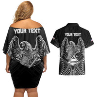 American Samoa Flag Day Couples Matching Off Shoulder Short Dress and Hawaiian Shirt Bald Eagle With Polynesian Pattern
