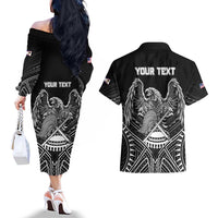 American Samoa Flag Day Couples Matching Off The Shoulder Long Sleeve Dress and Hawaiian Shirt Bald Eagle With Polynesian Pattern