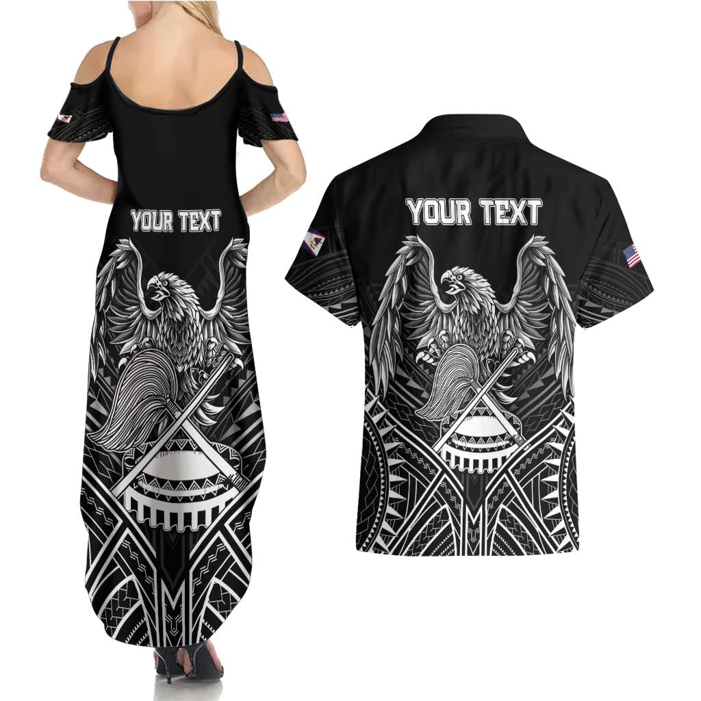 American Samoa Flag Day Couples Matching Summer Maxi Dress and Hawaiian Shirt Bald Eagle With Polynesian Pattern