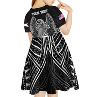 American Samoa Flag Day Kid Short Sleeve Dress Bald Eagle With Polynesian Pattern