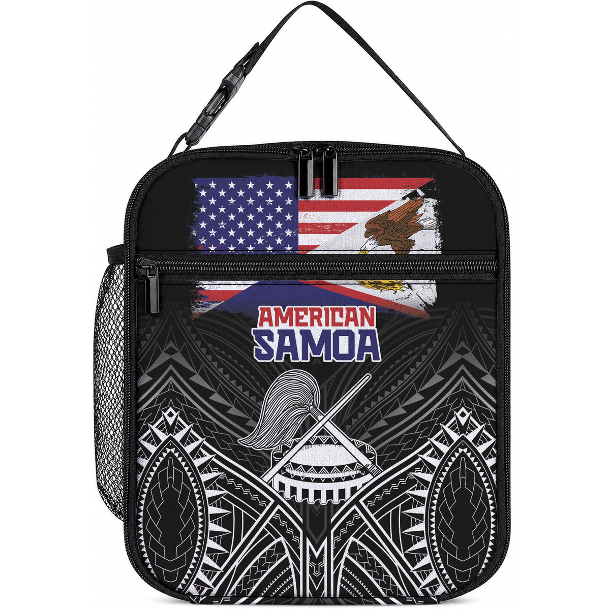 American Samoa Flag Day Lunch Bag Bald Eagle With Polynesian Pattern
