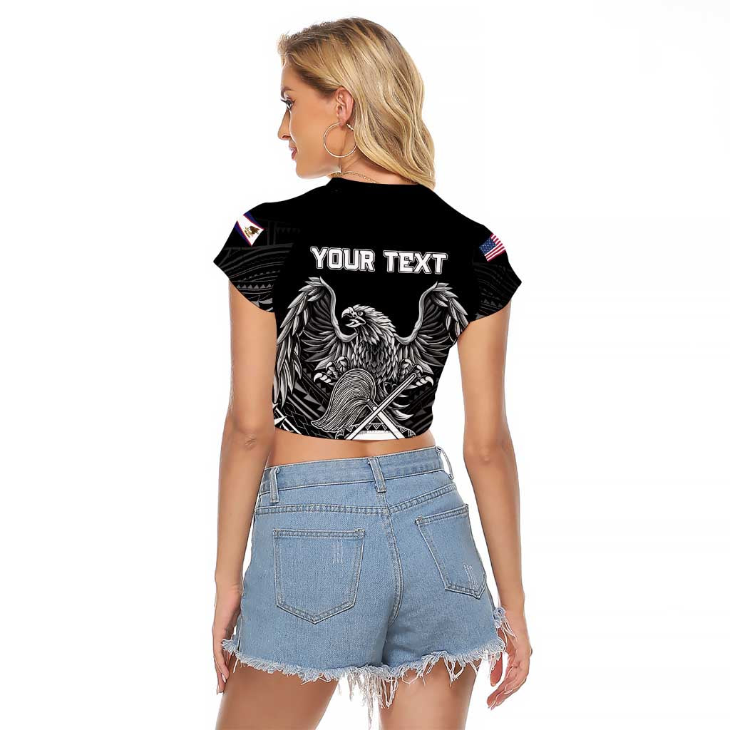 American Samoa Flag Day Raglan Cropped T Shirt Bald Eagle With Polynesian Pattern