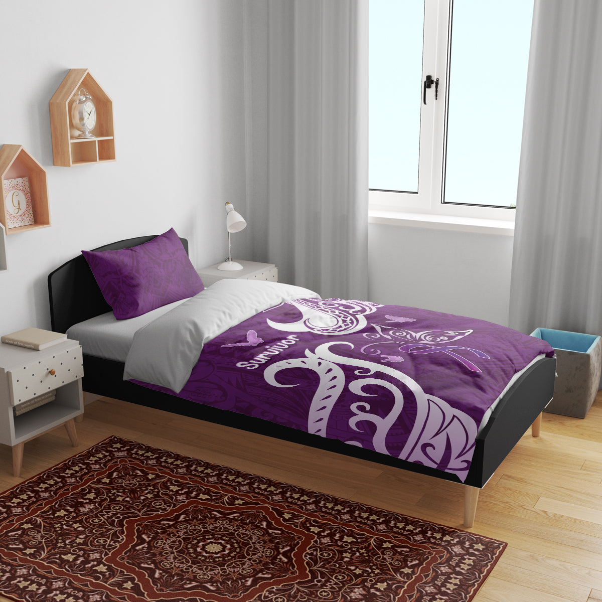 Fibromyalgia Awareness Bedding Set Polynesian Purple Ribbon