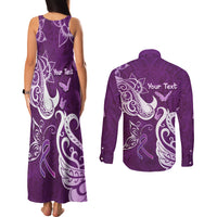 Personalised Fibromyalgia Awareness Couples Matching Tank Maxi Dress and Long Sleeve Button Shirt Polynesian Purple Ribbon LT05 - Polynesian Pride