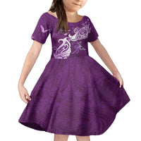 Personalised Fibromyalgia Awareness Family Matching Long Sleeve Bodycon Dress and Hawaiian Shirt Polynesian Purple Ribbon LT05 Daughter's Dress Purple - Polynesian Pride
