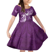 Personalised Fibromyalgia Awareness Family Matching Mermaid Dress and Hawaiian Shirt Polynesian Purple Ribbon LT05 Daughter's Dress Purple - Polynesian Pride