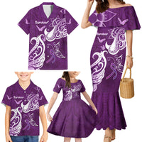 Personalised Fibromyalgia Awareness Family Matching Mermaid Dress and Hawaiian Shirt Polynesian Purple Ribbon LT05 - Polynesian Pride