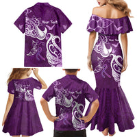 Personalised Fibromyalgia Awareness Family Matching Mermaid Dress and Hawaiian Shirt Polynesian Purple Ribbon LT05 - Polynesian Pride