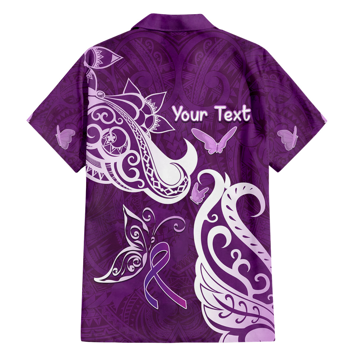 Personalised Fibromyalgia Awareness Family Matching Summer Maxi Dress and Hawaiian Shirt Polynesian Purple Ribbon LT05 - Polynesian Pride