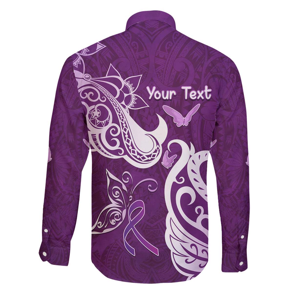 Personalised Fibromyalgia Awareness Family Matching Tank Maxi Dress and Hawaiian Shirt Polynesian Purple Ribbon LT05 - Polynesian Pride