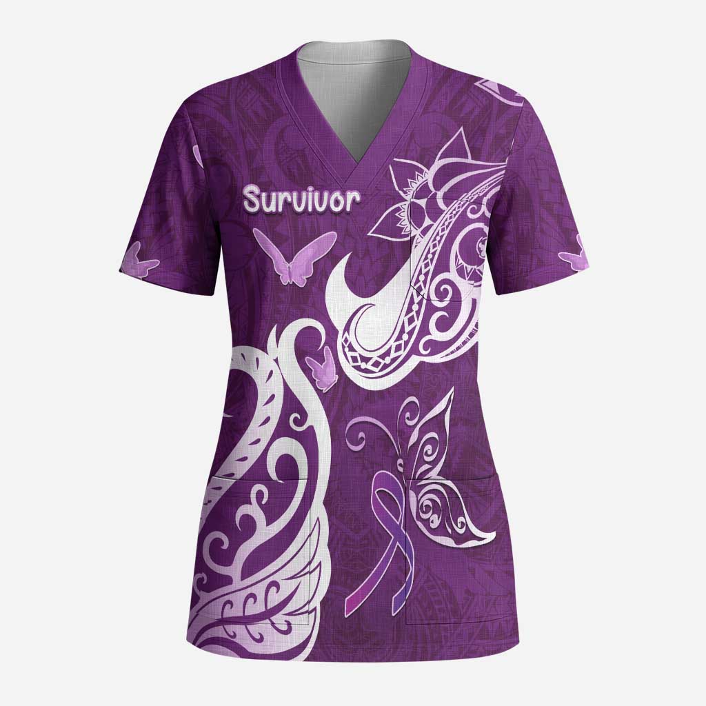 Personalised Fibromyalgia Awareness Scrub Top Polynesian Purple Ribbon LT05 Adult Purple - Polynesian Pride