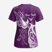 Personalised Fibromyalgia Awareness Scrub Top Polynesian Purple Ribbon LT05 - Polynesian Pride
