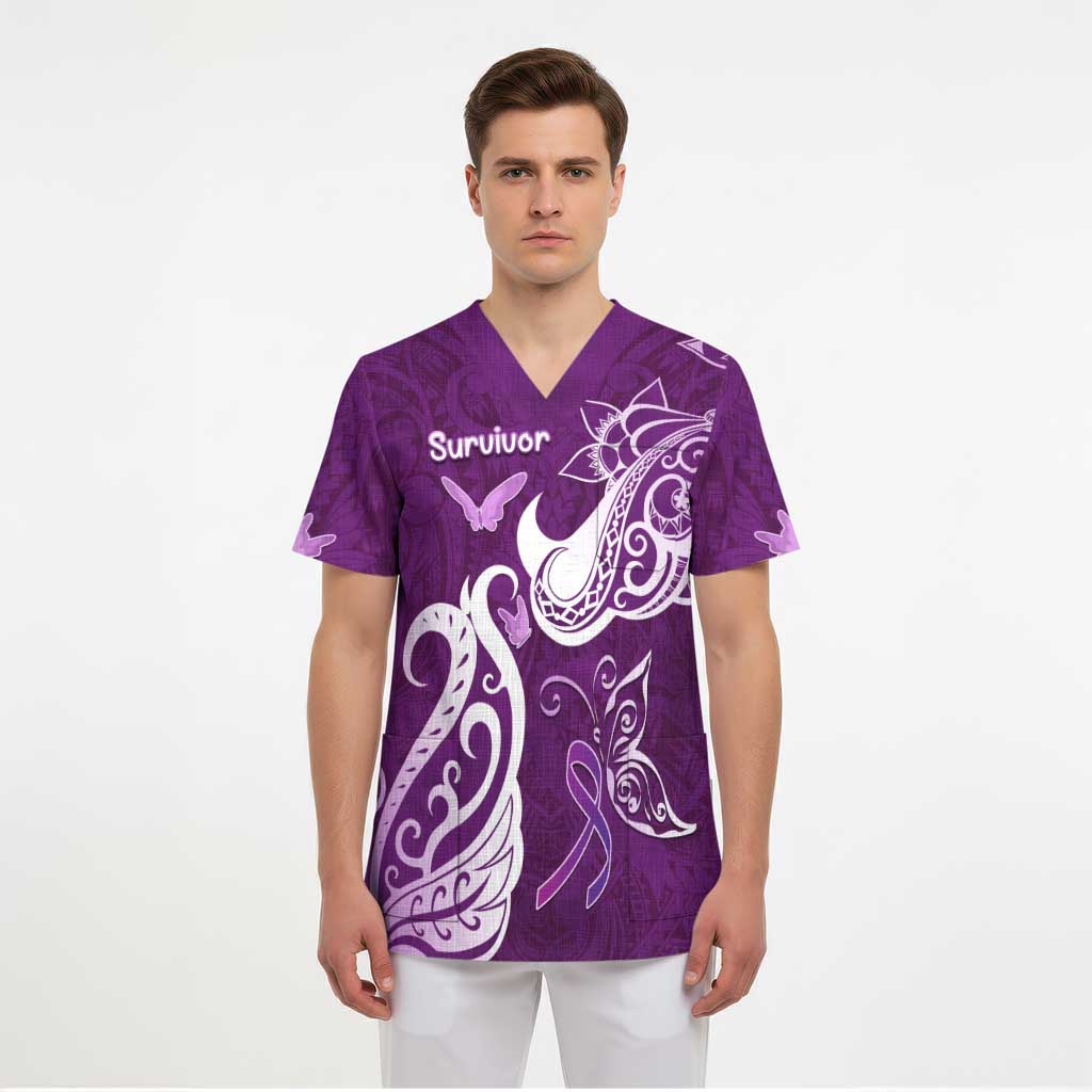 Personalised Fibromyalgia Awareness Scrub Top Polynesian Purple Ribbon LT05 - Polynesian Pride