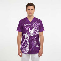 Personalised Fibromyalgia Awareness Scrub Top Polynesian Purple Ribbon LT05 - Polynesian Pride