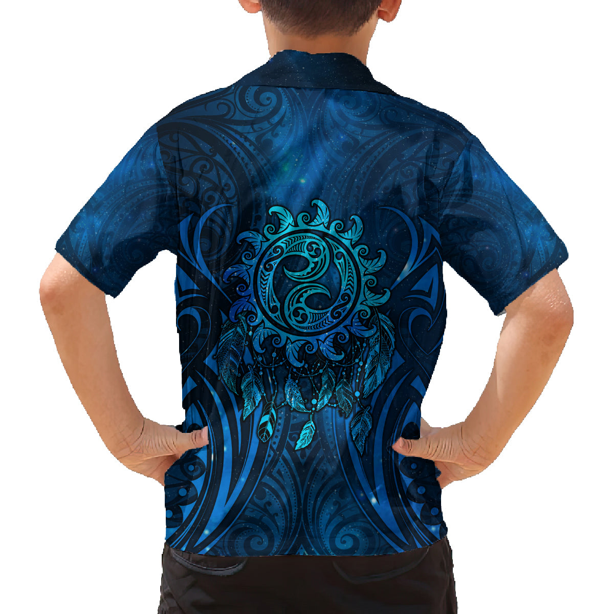 New Zealand Dream Catcher Family Matching Long Sleeve Bodycon Dress and Hawaiian Shirt Maori Koru Pattern Blue Version LT05 - Polynesian Pride