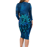 New Zealand Dream Catcher Family Matching Long Sleeve Bodycon Dress and Hawaiian Shirt Maori Koru Pattern Blue Version LT05 - Polynesian Pride